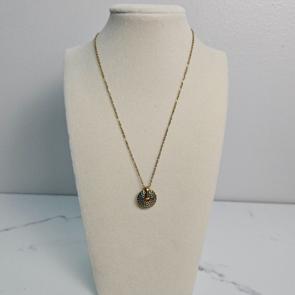 Stainless Steel Multi Color Pendant Gold Necklace